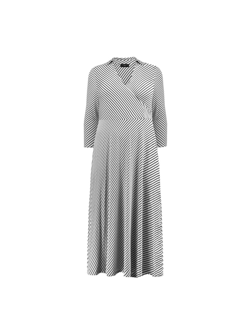 Mono Stripe Collared Wrap Midi Dress