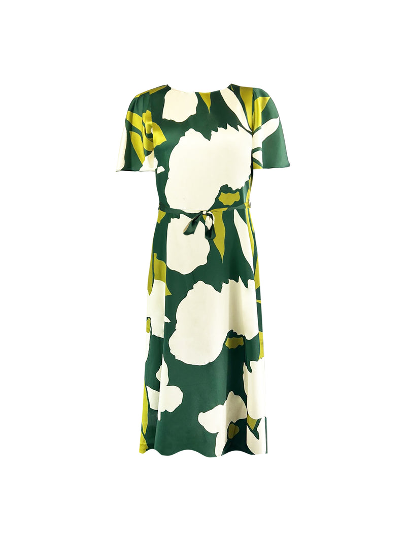 Green Floral Kimono Style Belted Dress