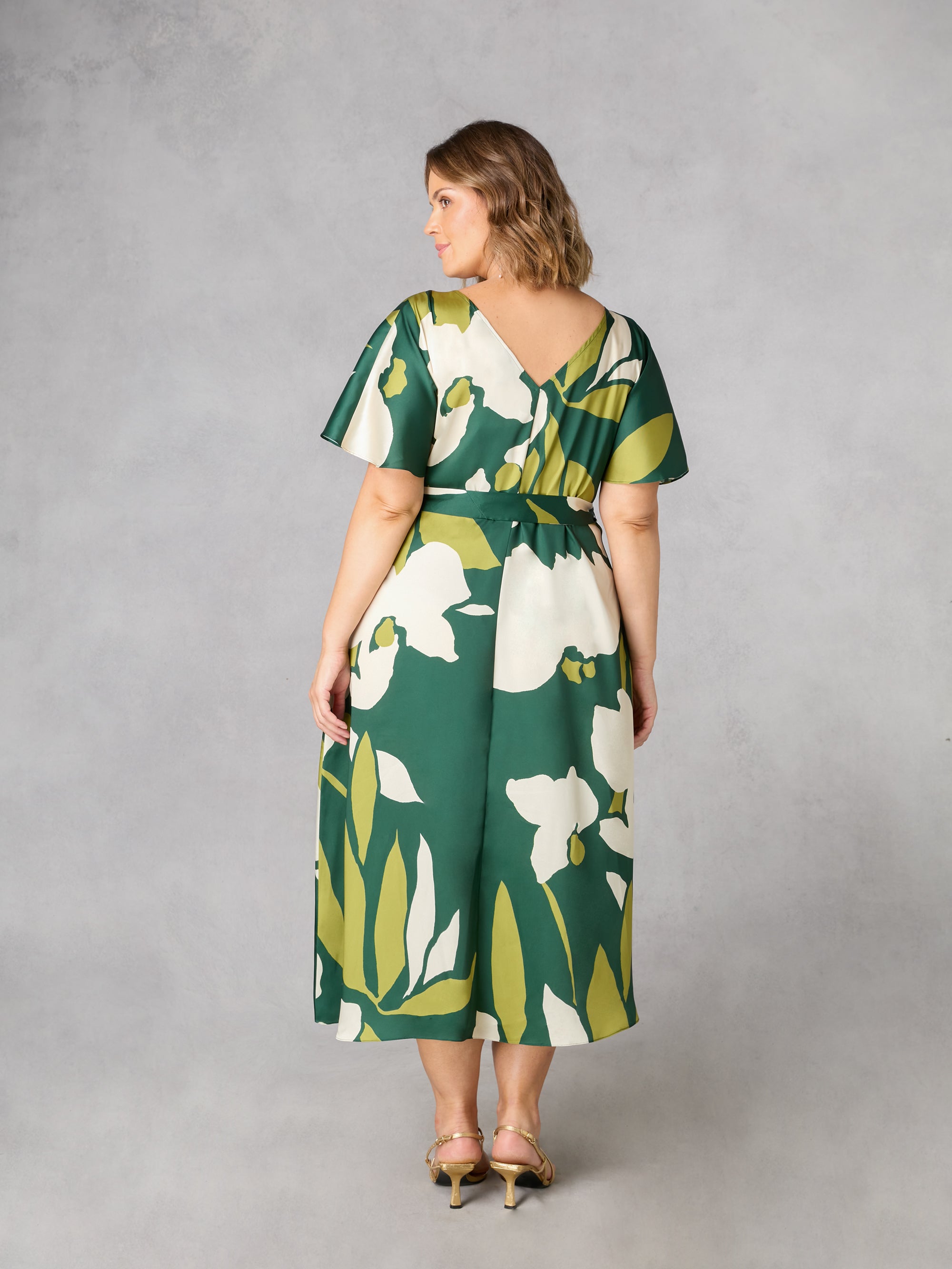 Green Floral Kimono Style Belted Dress