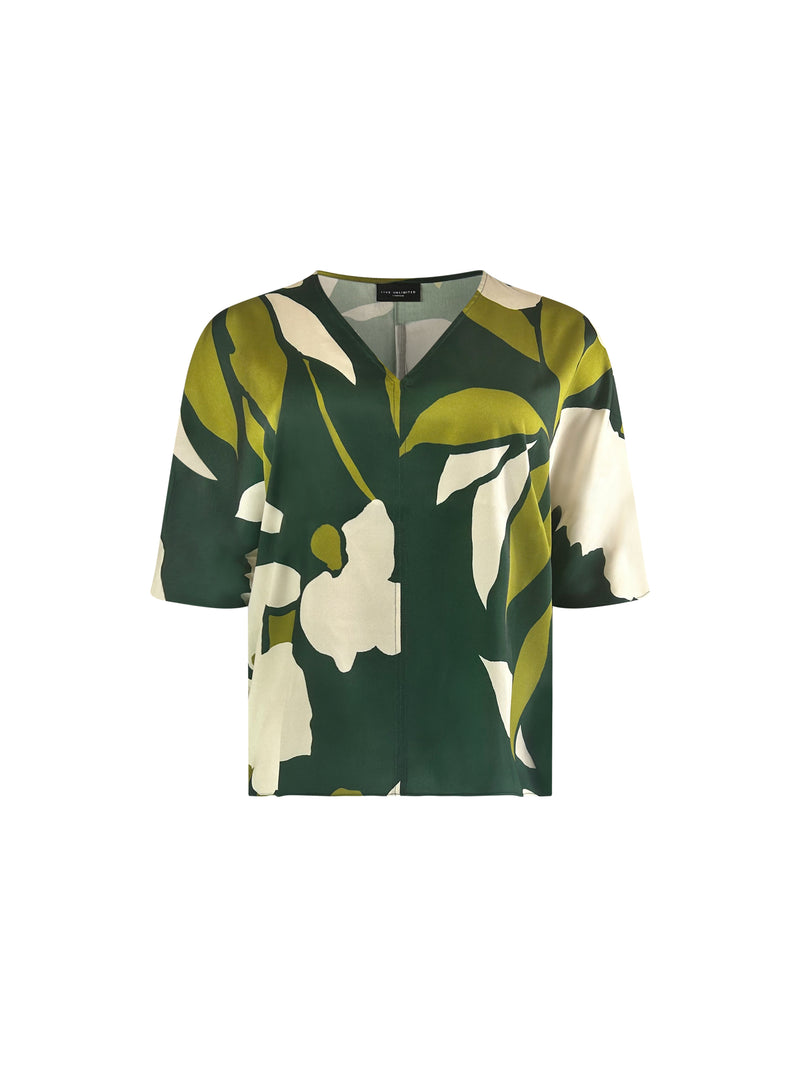 Green Floral V-Neck Batwing Top