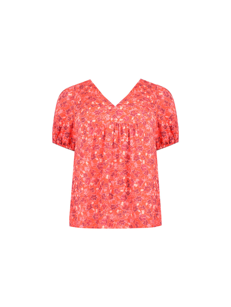 Red Floral Yoke Detail Blouse