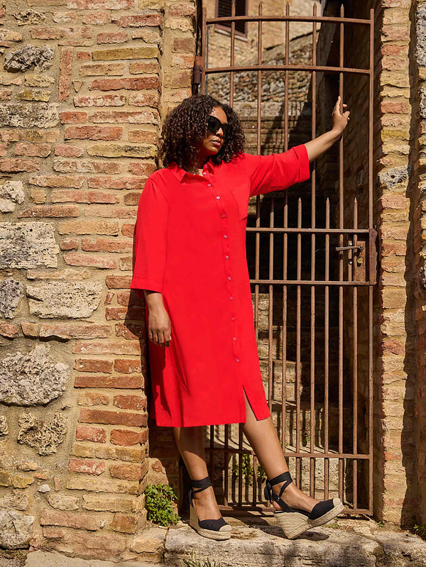 Red Belted Shirt Dress