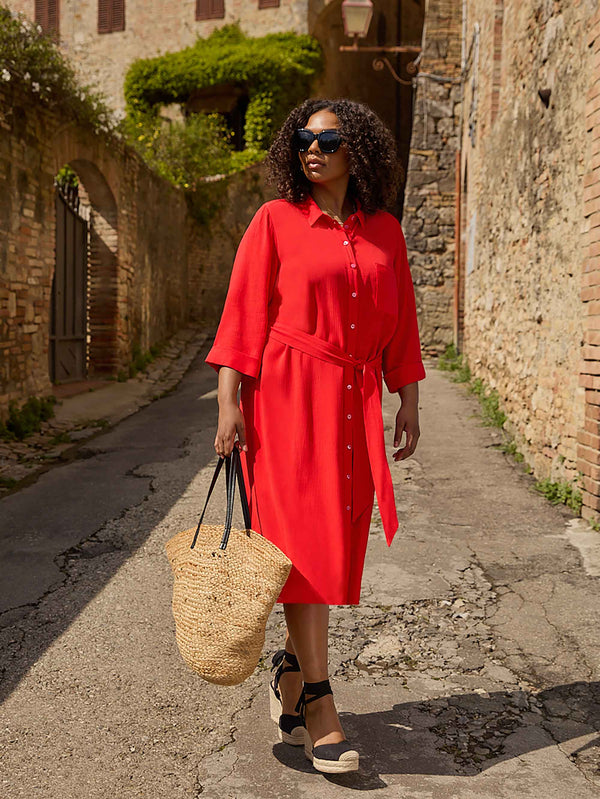 Red Belted Shirt Dress