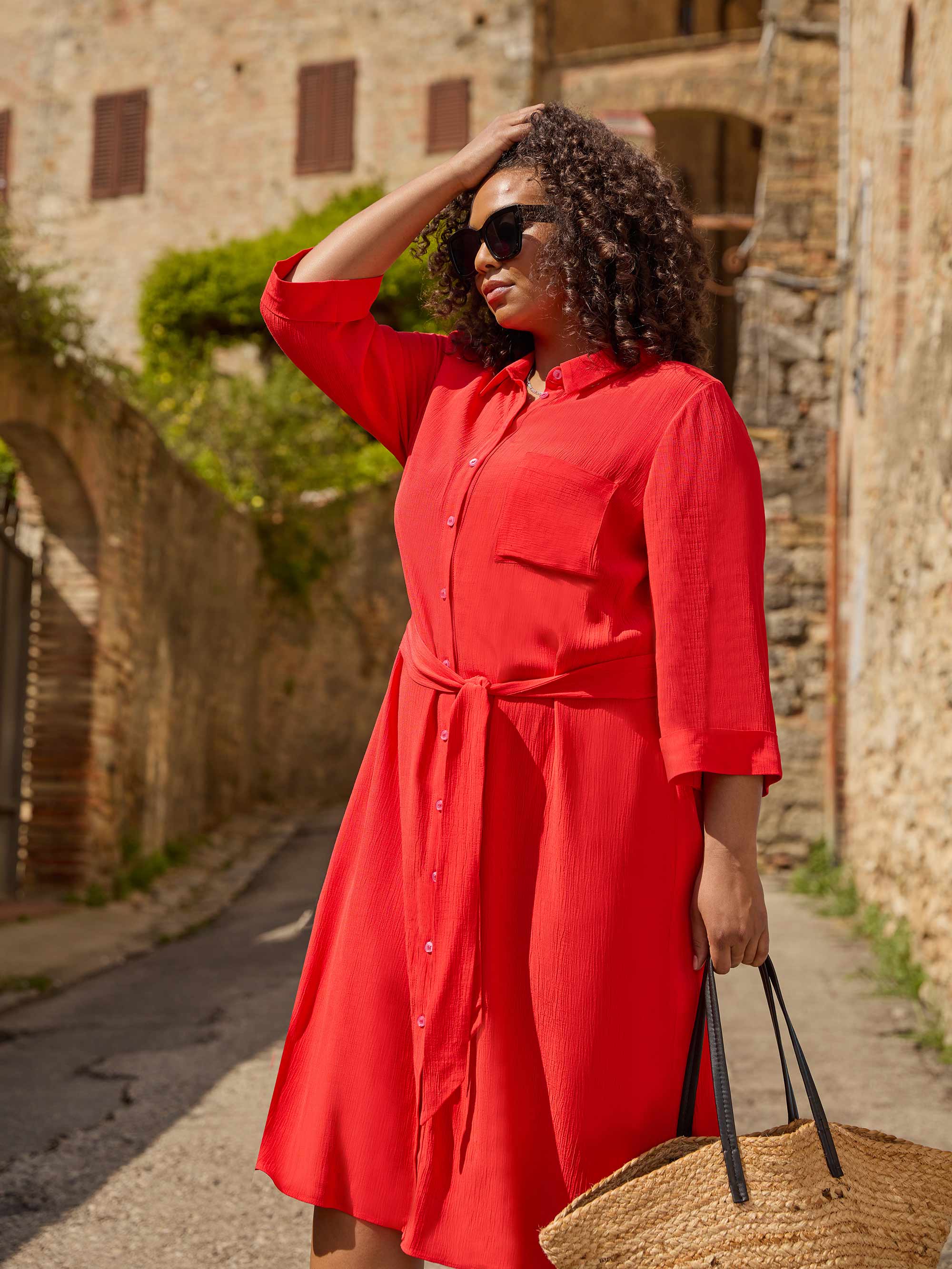 red belted shirt dress Belted wool shirt dress in red - Burberry