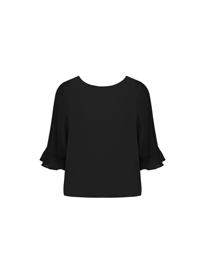 Black Flute Sleeve Overlay Top