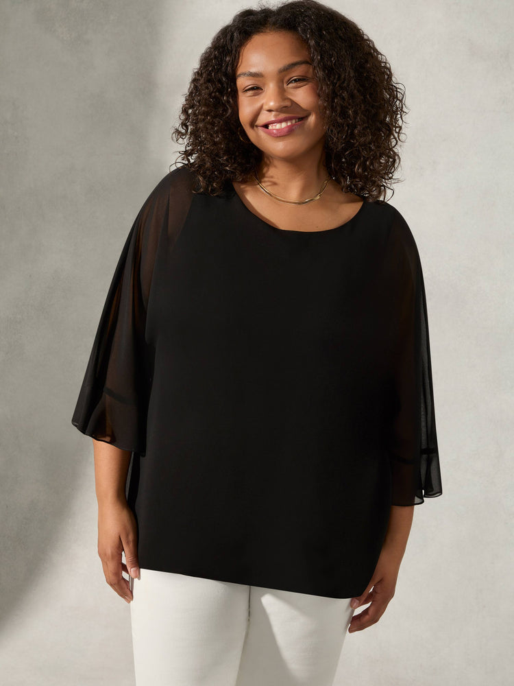 Black Flute Sleeve Overlay Top