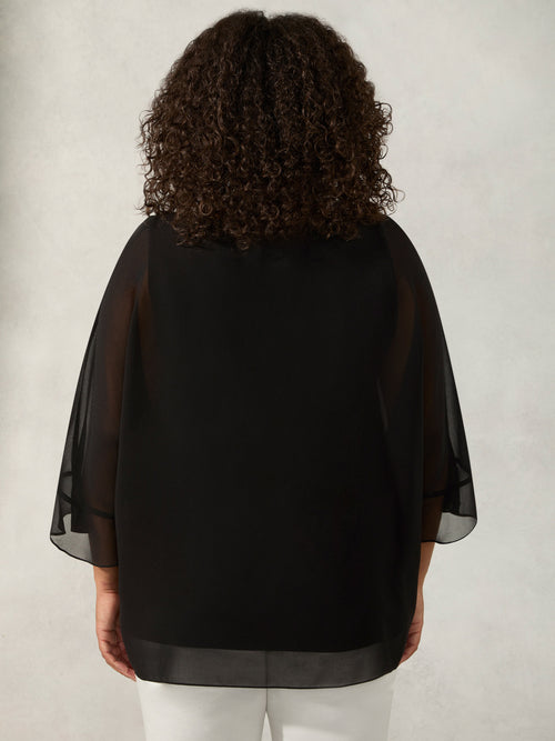 Black Flute Sleeve Overlay Top