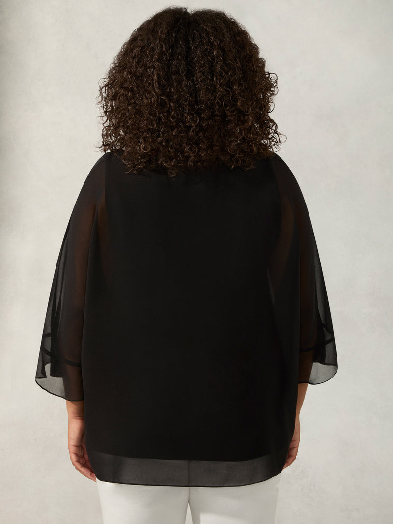 Black Flute Sleeve Overlay Top