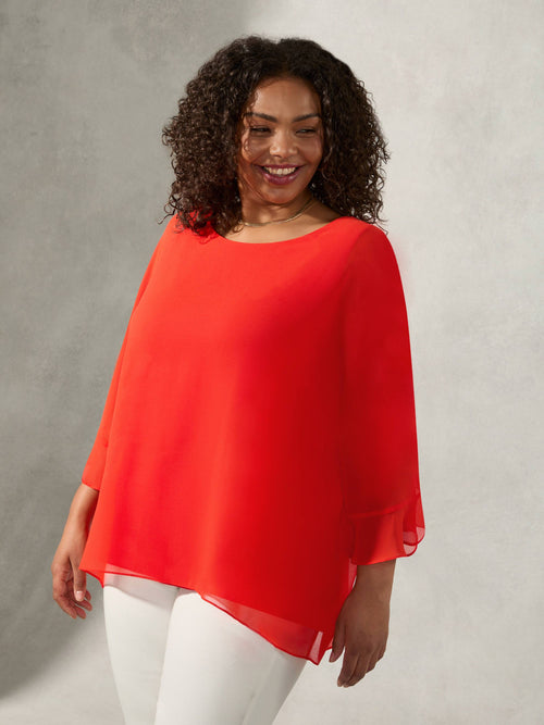 Red Flute Sleeve Overlay Top