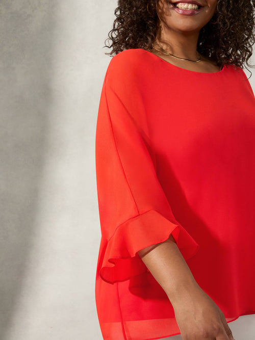 Red Flute Sleeve Overlay Top