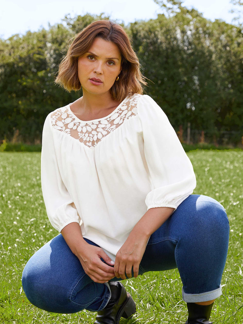Ivory Lace Yoke Blouse