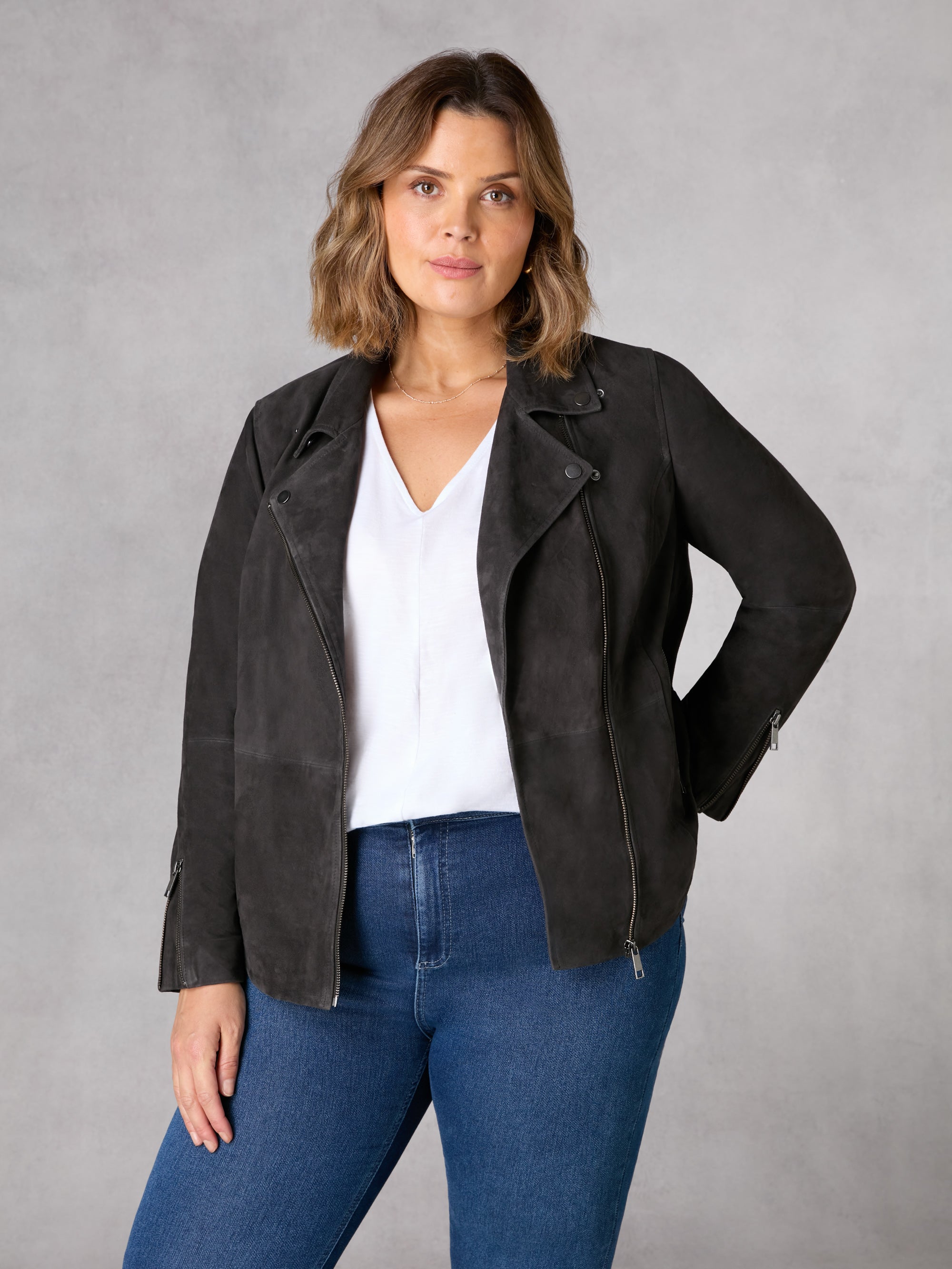 Plus size 2024 black suede jacket