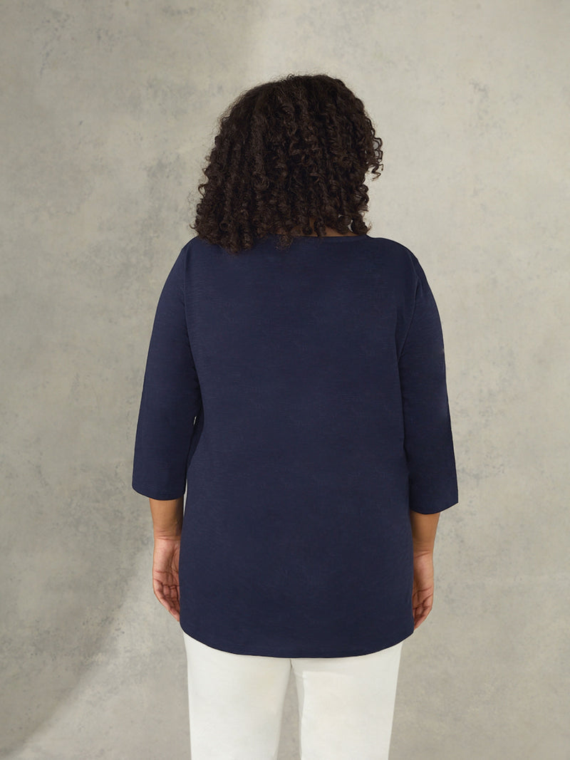 Navy Slub Swing Tunic Top