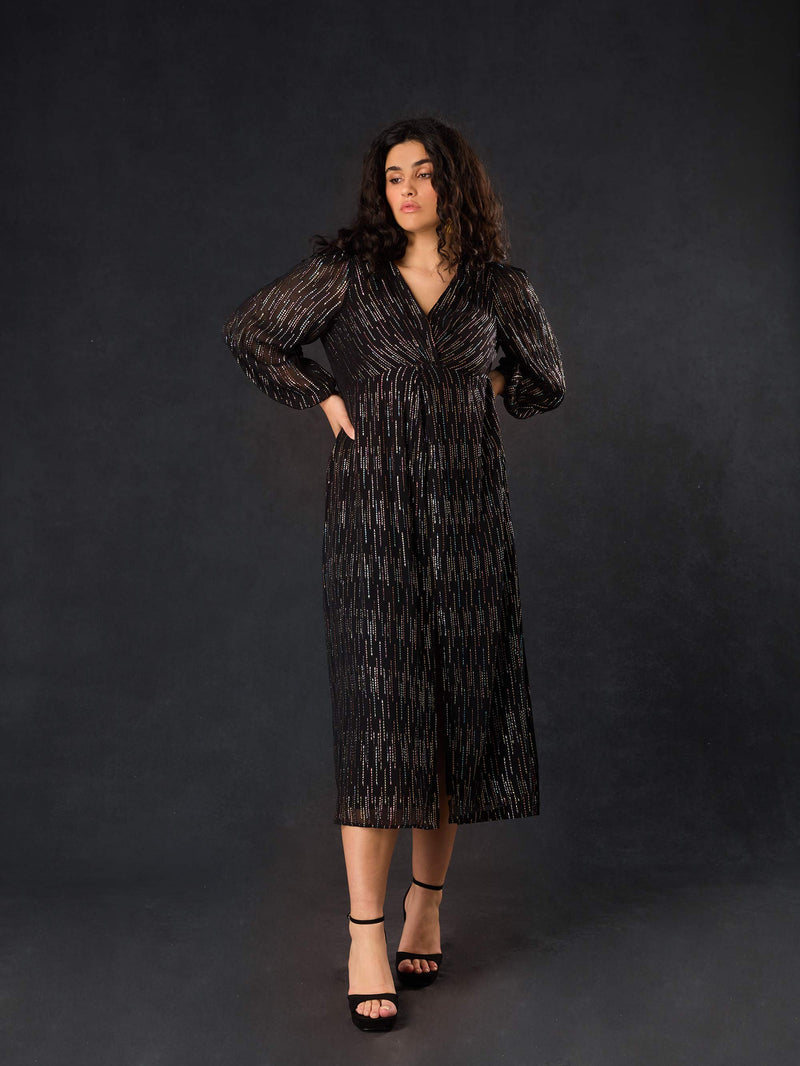 Black Rainbow Metallic Twist Maxi Dress
