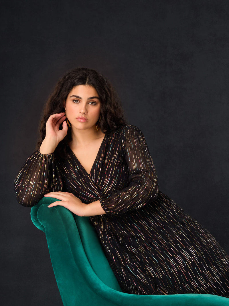 Black Rainbow Metallic Twist Maxi Dress
