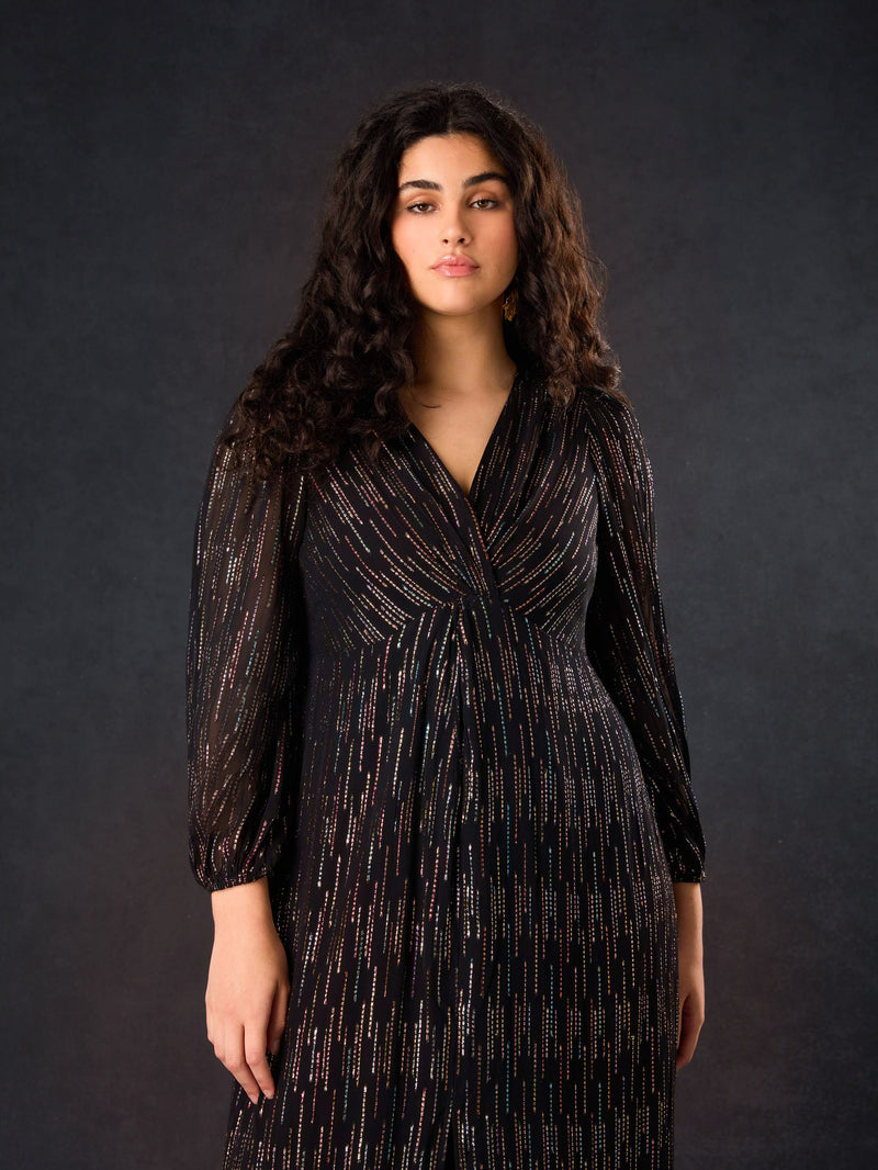 Black Rainbow Metallic Twist Maxi Dress