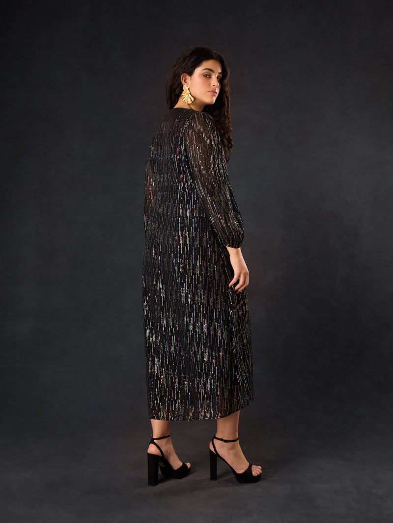 Black Rainbow Metallic Twist Maxi Dress