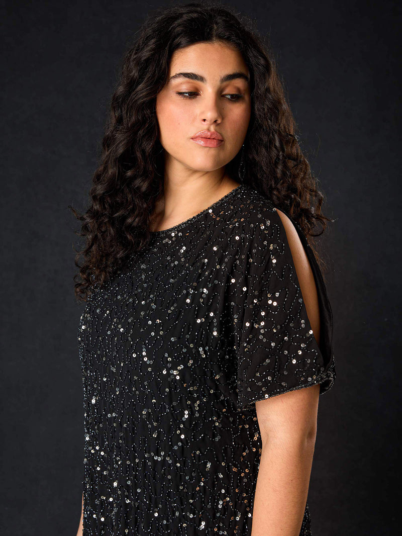Black Embellished Cold Shoulder Dress
