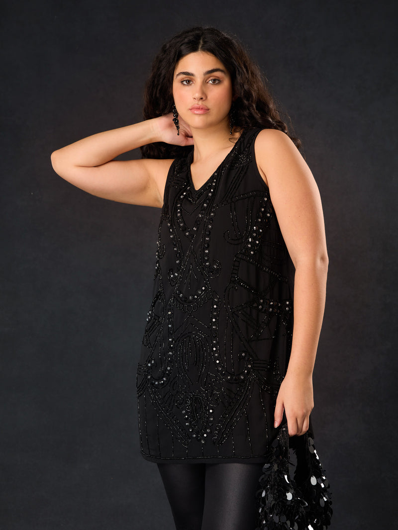 Black Embellished Chiffon Tunic Vest