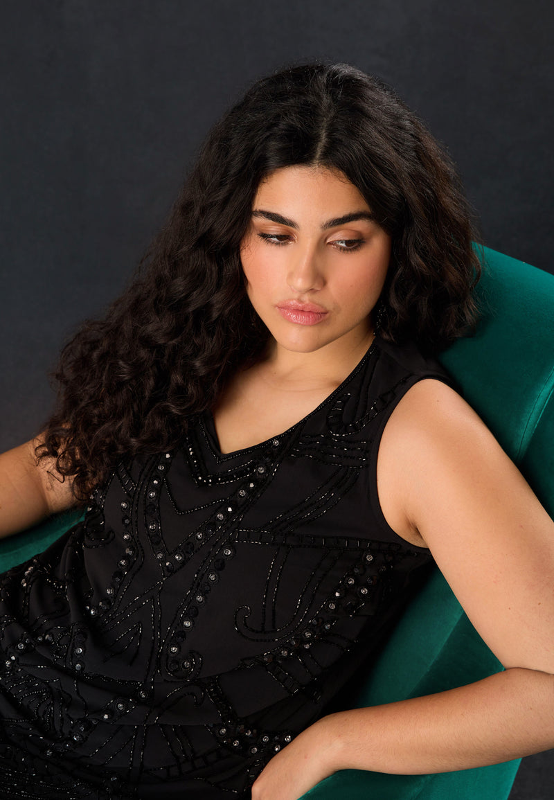 Black Embellished Chiffon Tunic Vest