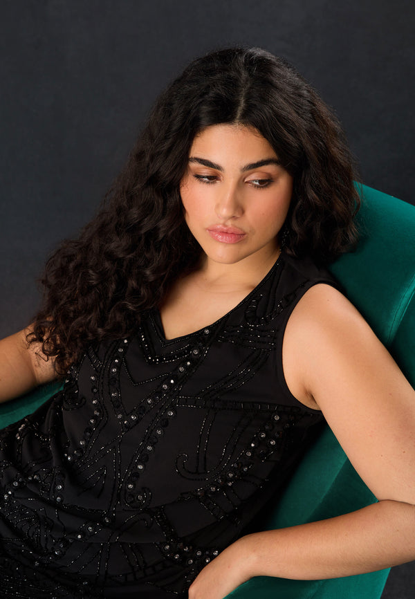 Black Embellished Chiffon Tunic Vest