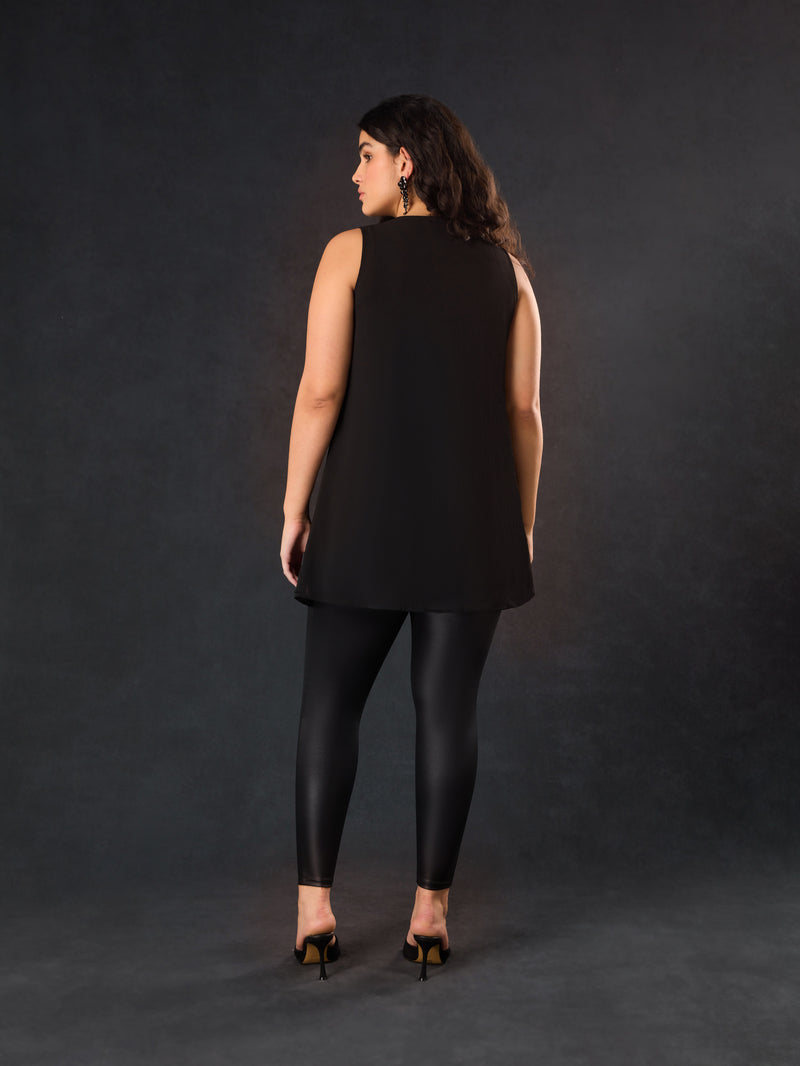 Black Embellished Chiffon Tunic Vest