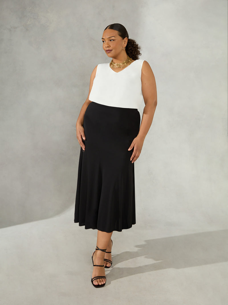 Black Seam Detail Midi Skirt