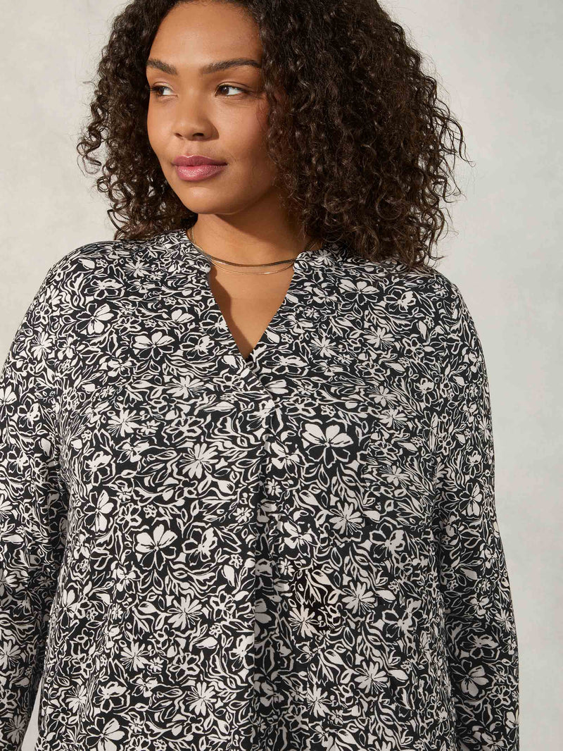 Mono Floral Pleat Front Tunic
