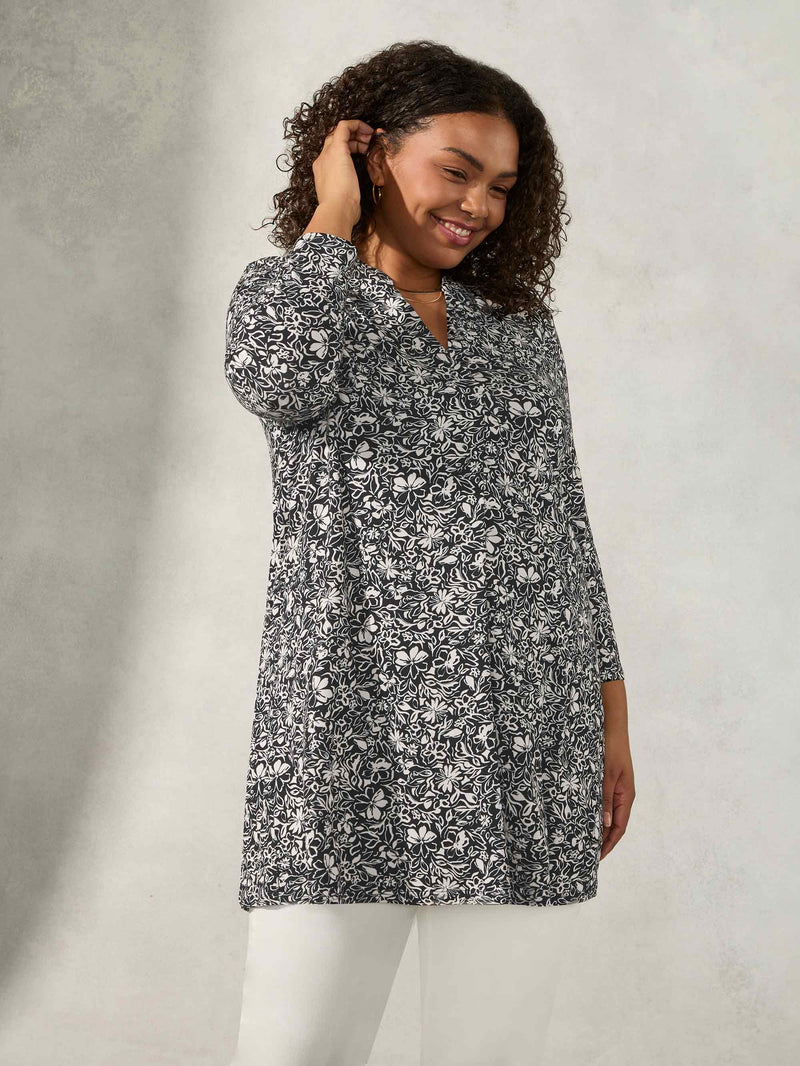 Mono Floral Pleat Front Tunic