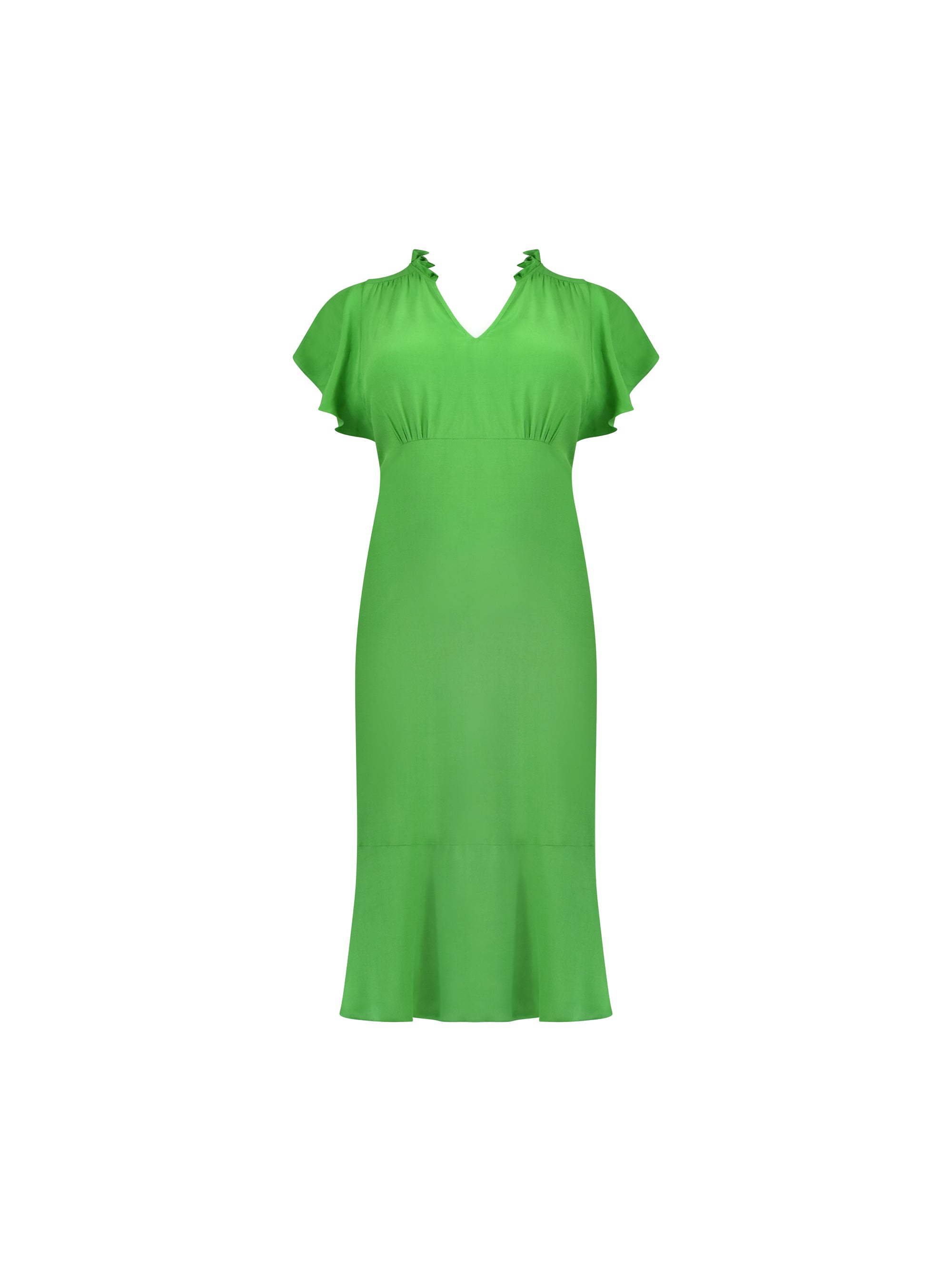 Green Flutter Sleeve Midi Dress