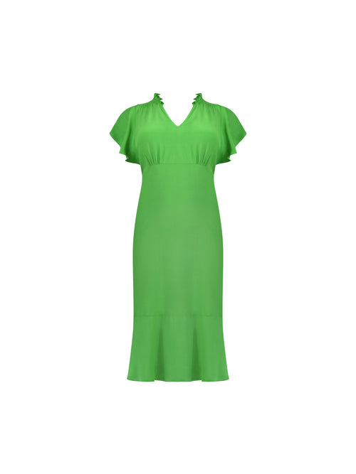 Green Flutter Sleeve Midi Dress
