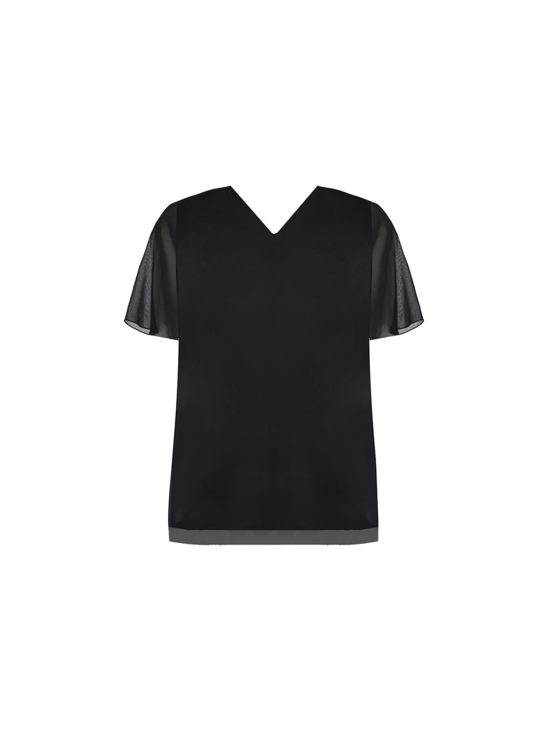 Black Rib Trim Angel Sleeve Top