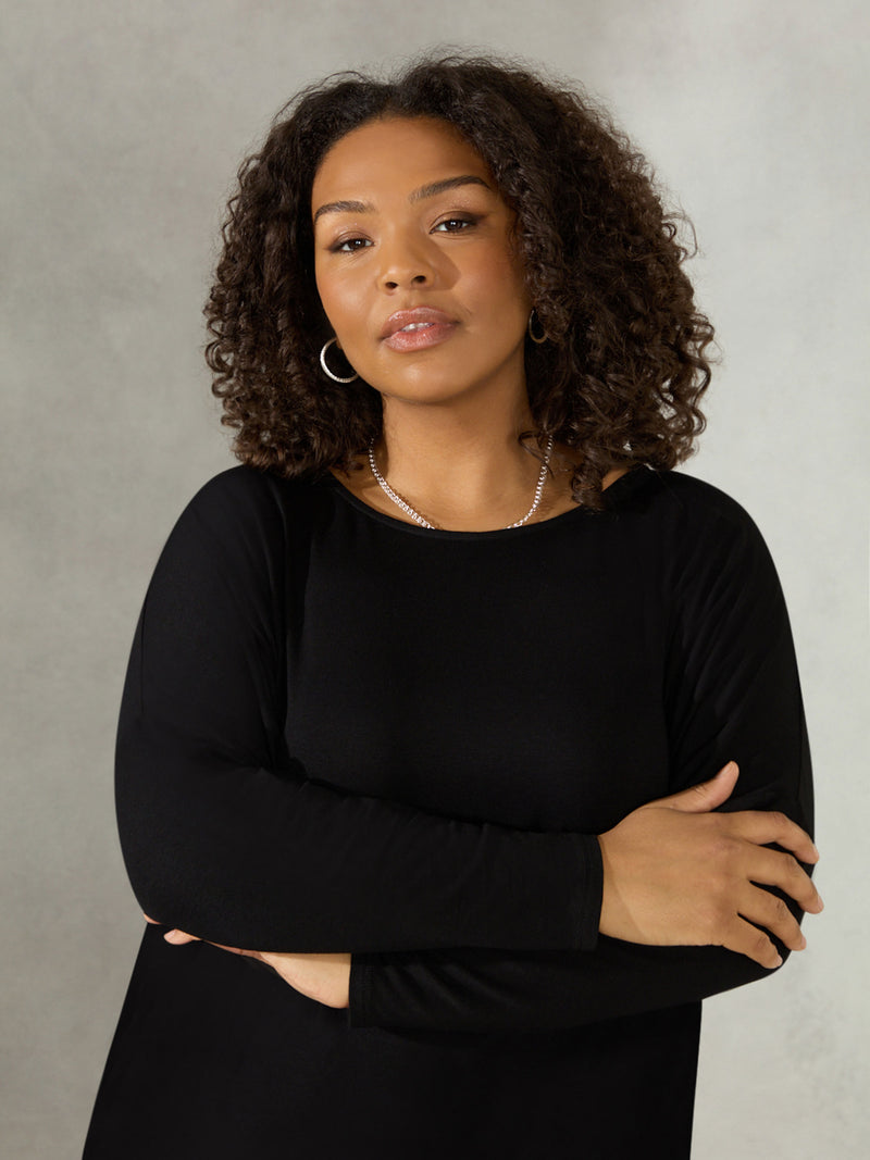 Black Chiffon Hem Jersey Tunic