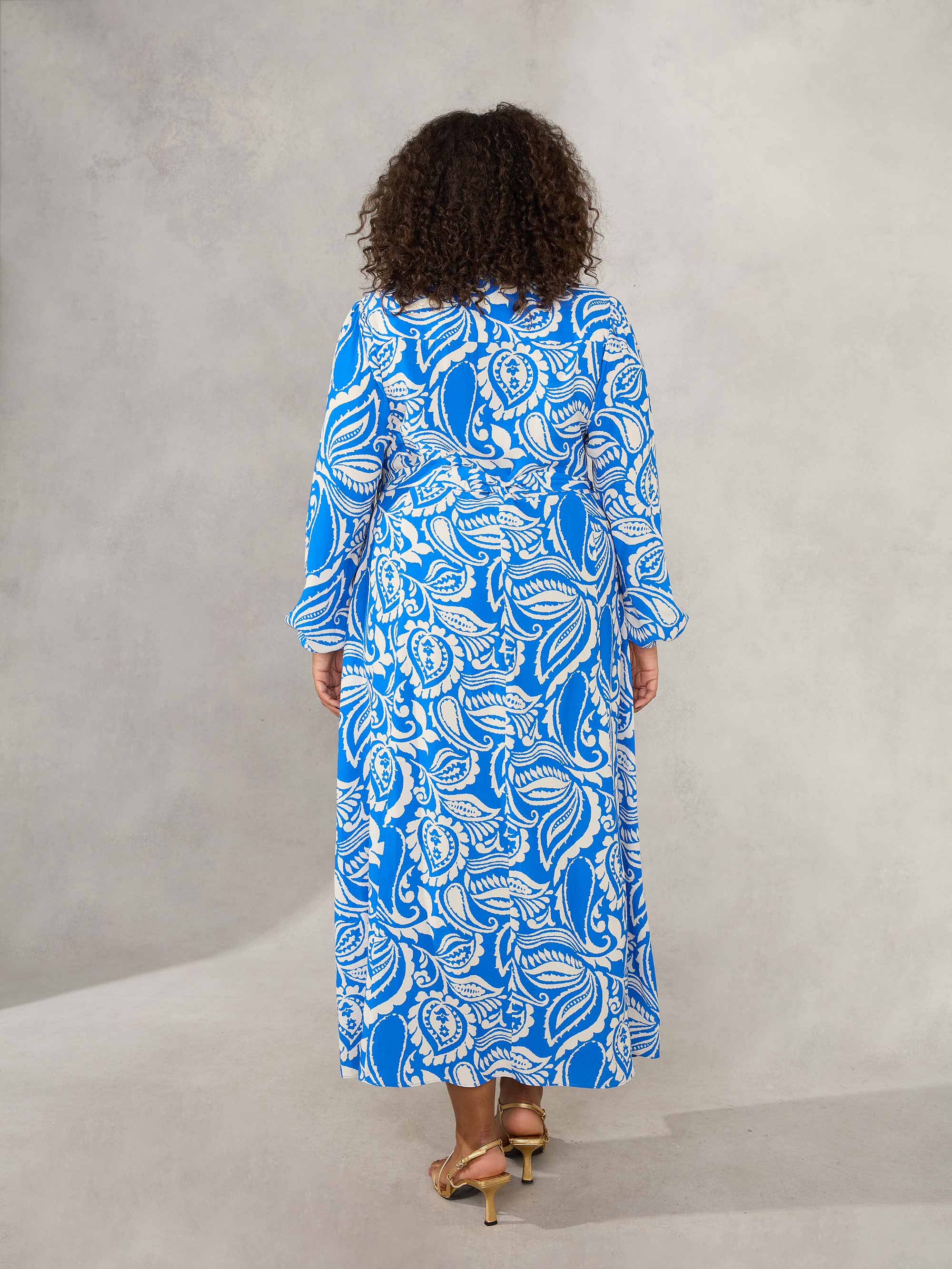 Blue & White Print Midaxi Swing Shirt Dress