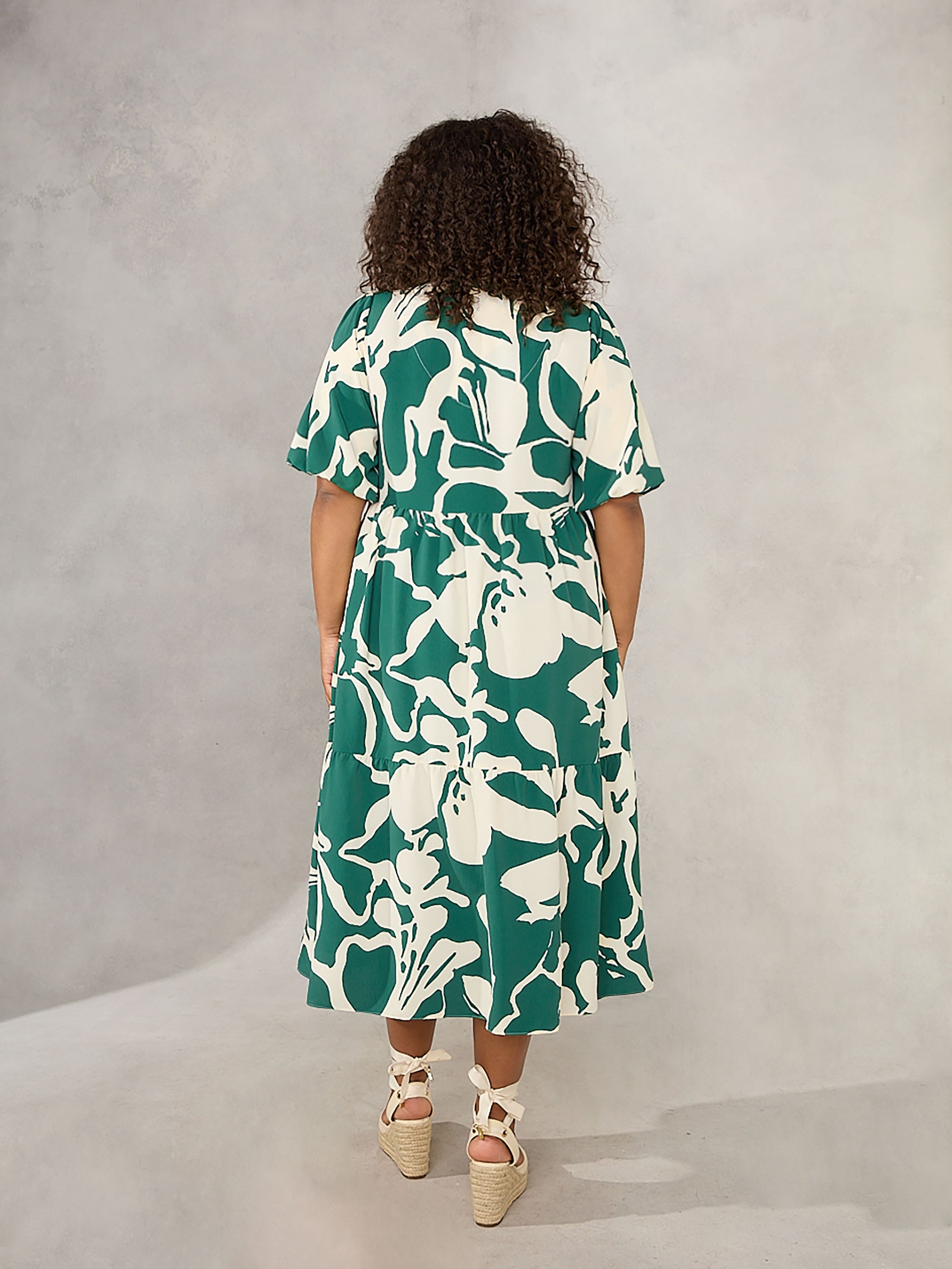 Green Floral Tiered Midi Dress