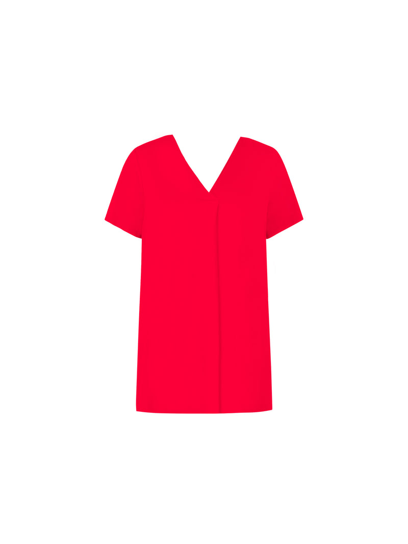 Red Pleat Front V-Neck Top