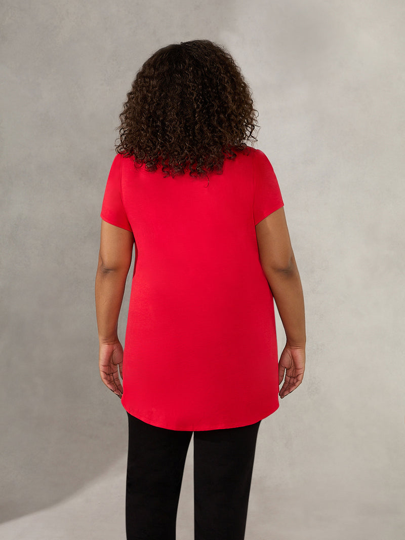 Red Pleat Front V-Neck Top