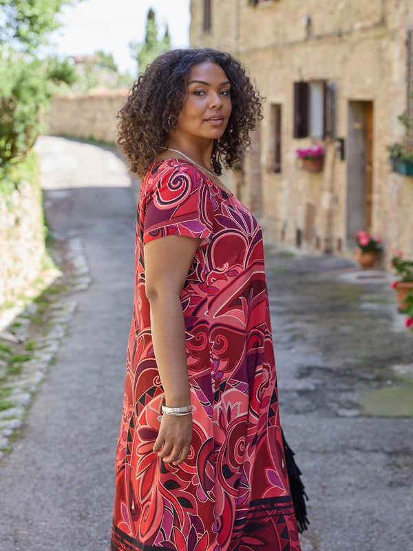 Red Paisley Print Hanky Hem Dress