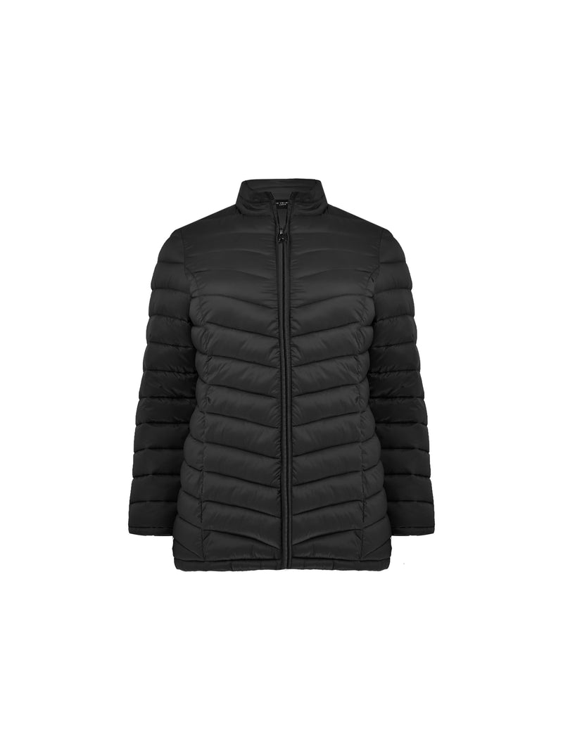 Black Chevron Packable Puffer Coat