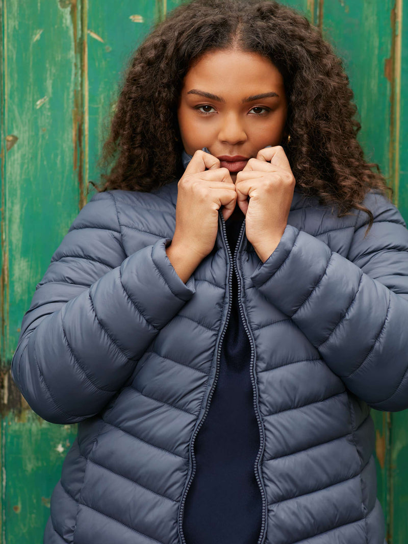 Grey Chevron Packable Puffer Coat