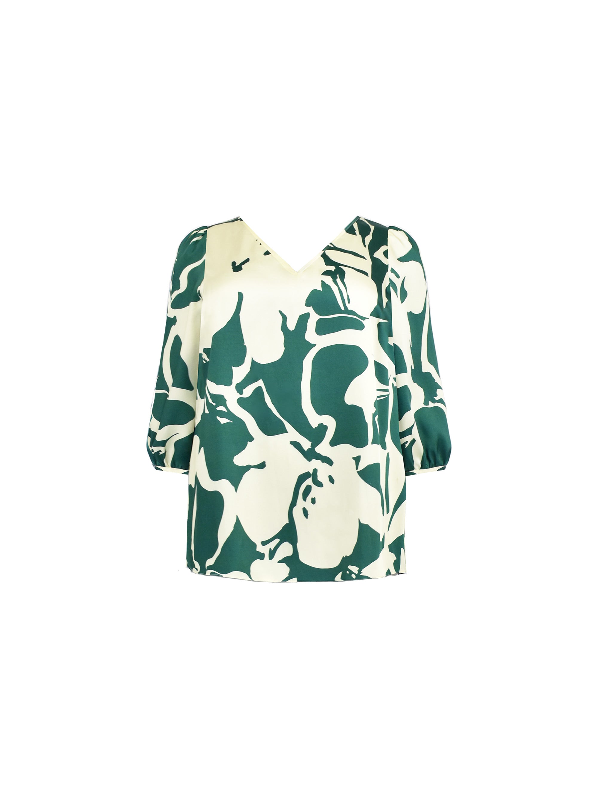 Green Floral Puff Sleeve Blouse