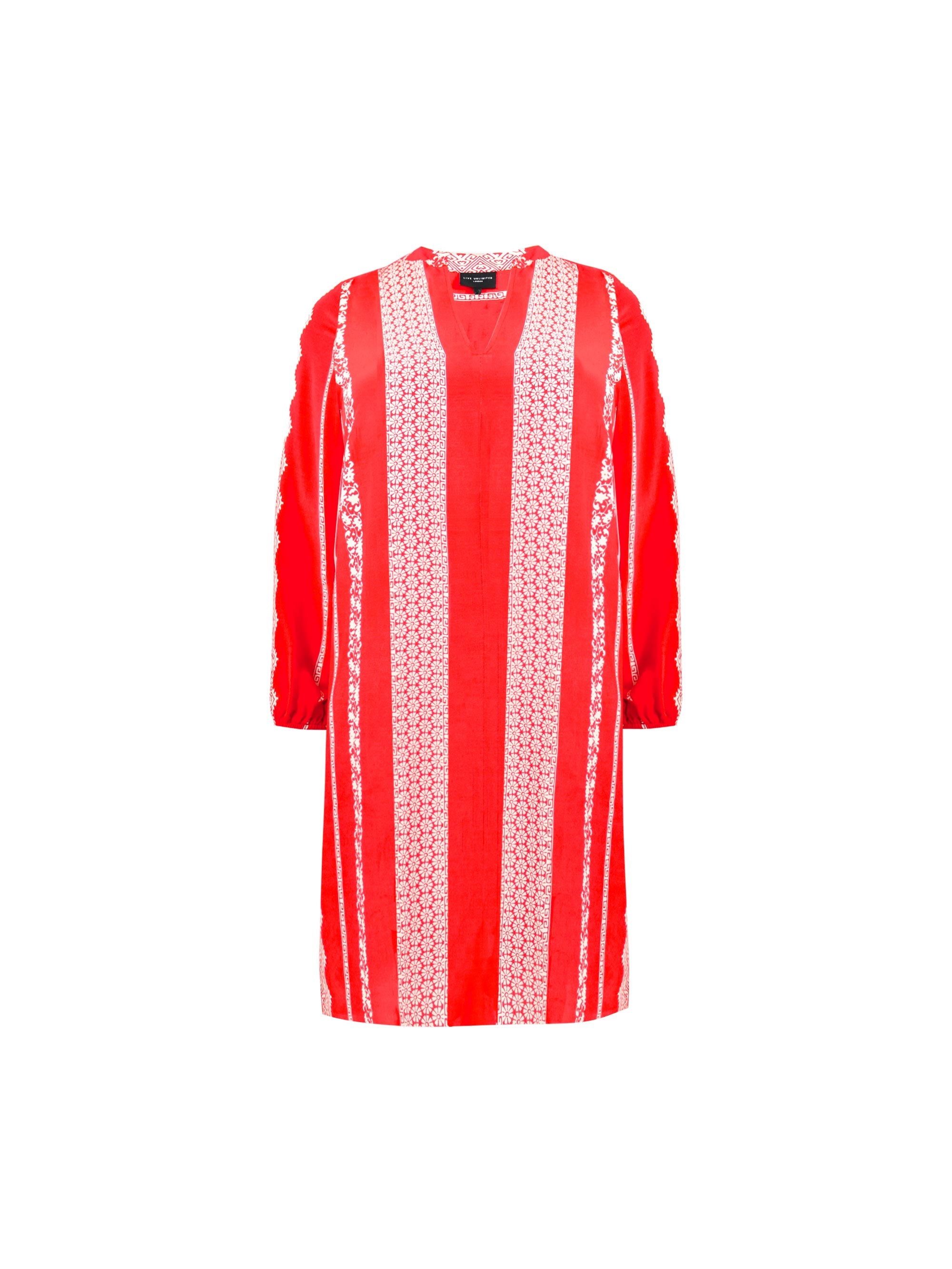 Red & Ivory Batik Stripe Print Dress