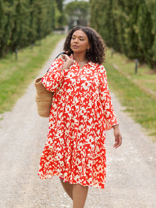 Red & Stone Tiered Midi Dress