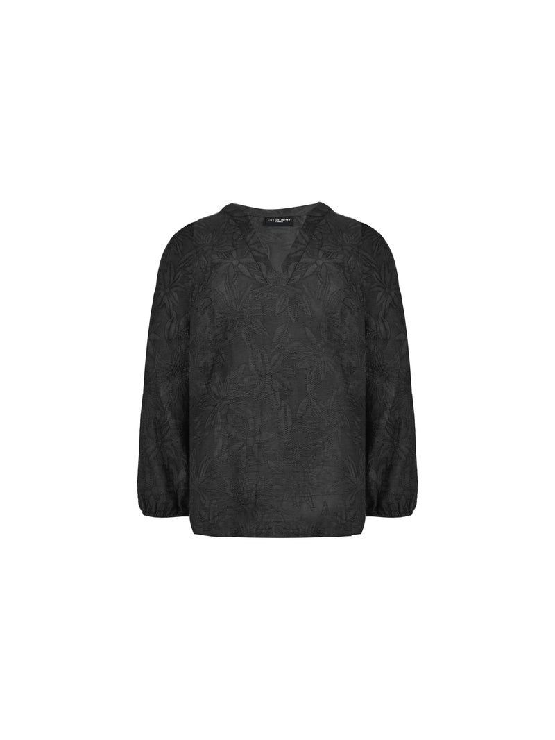 Black Textured Floral Boho Blouse