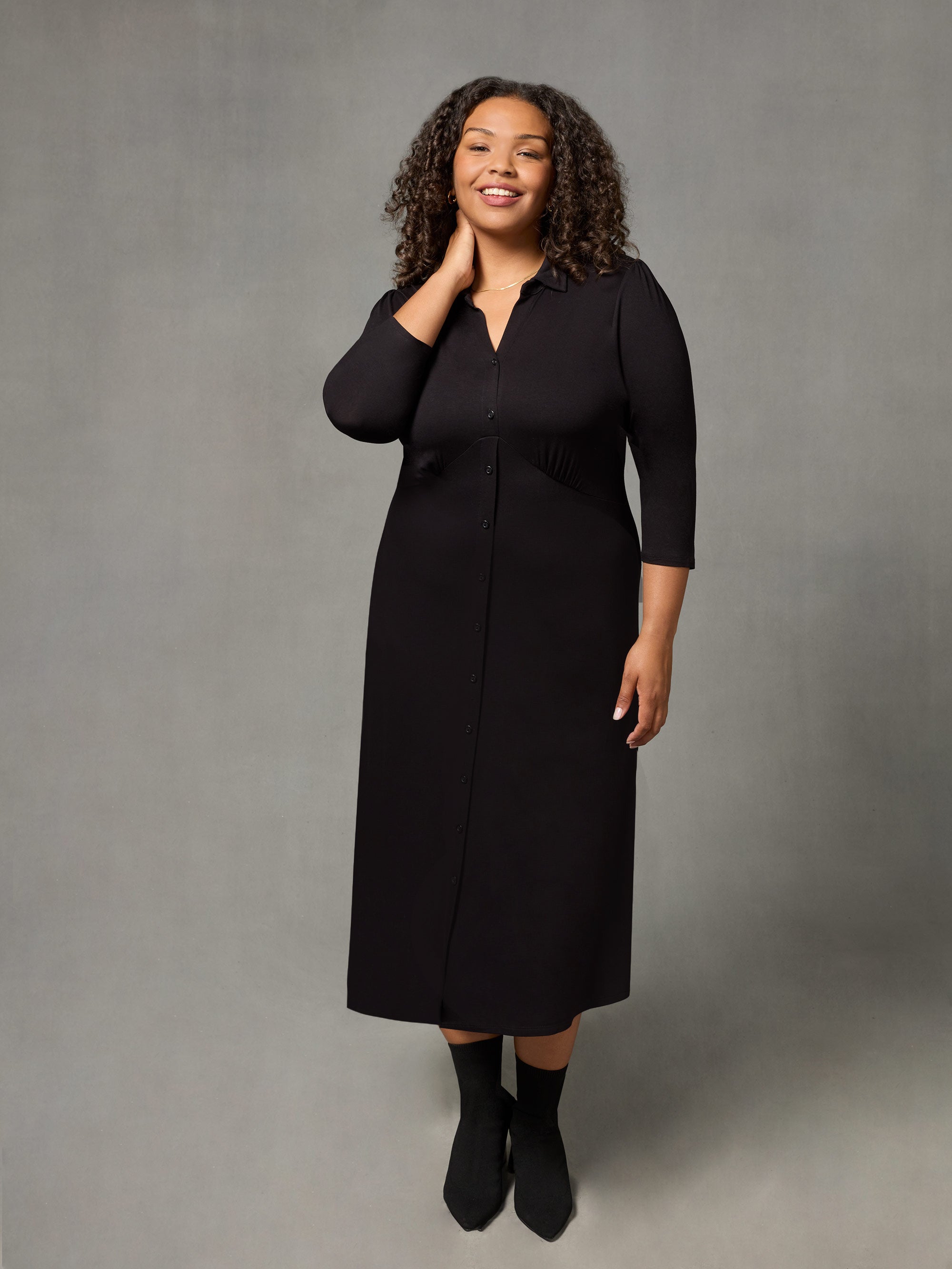 Black Empire Seam Jersey Midi Dress