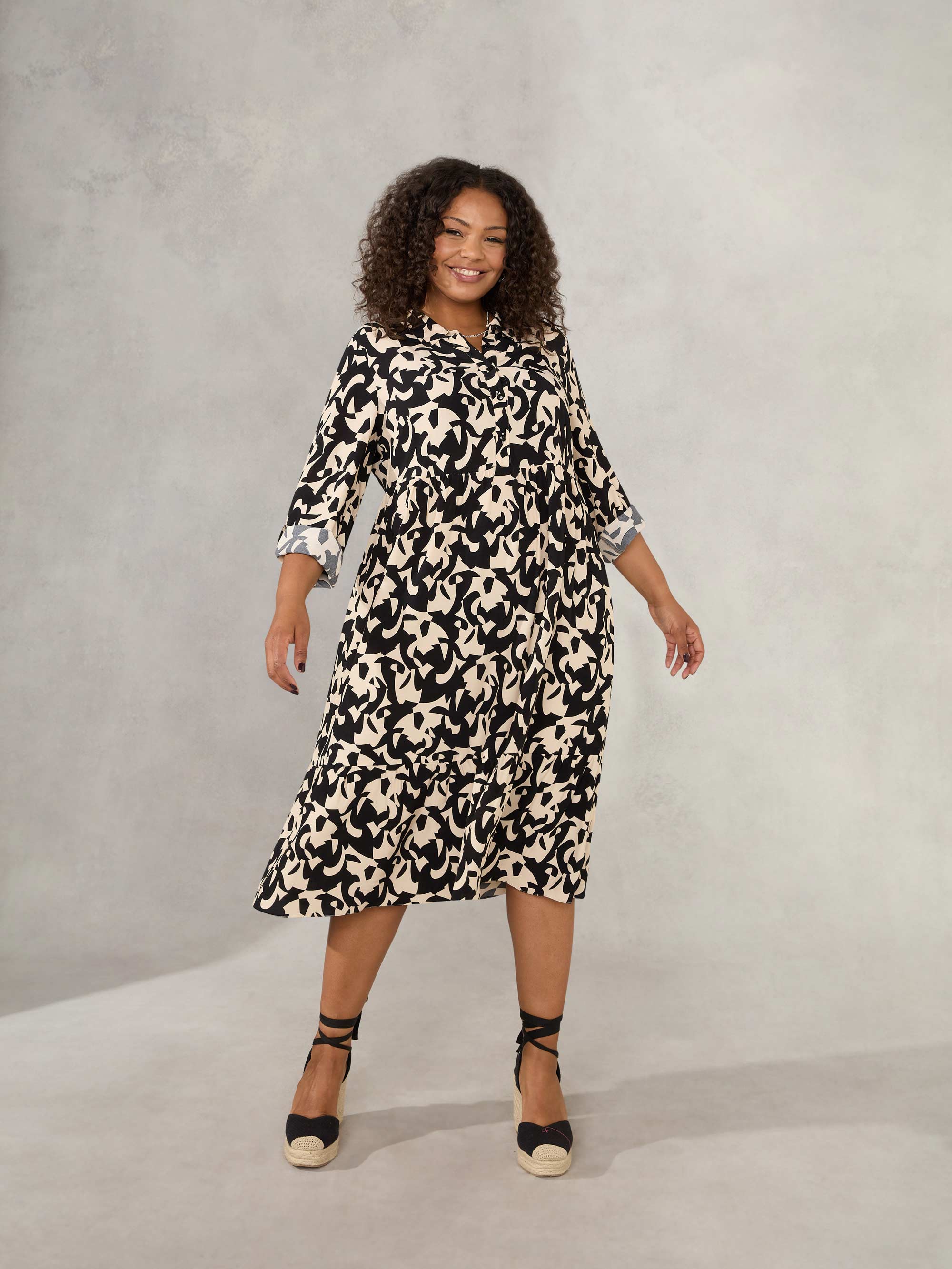 Black & Stone Tiered Midi Dress