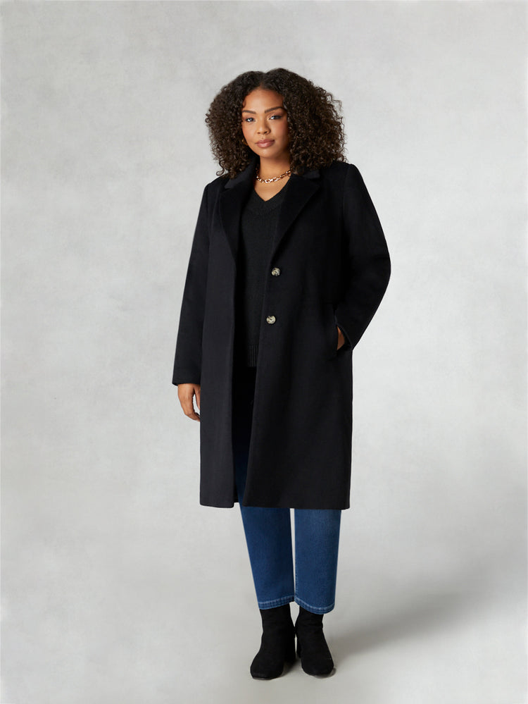 Black Wool Blend Long Tailored Coat