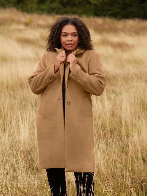 Camel Wool Blend Long Tailored Coat - Main Image