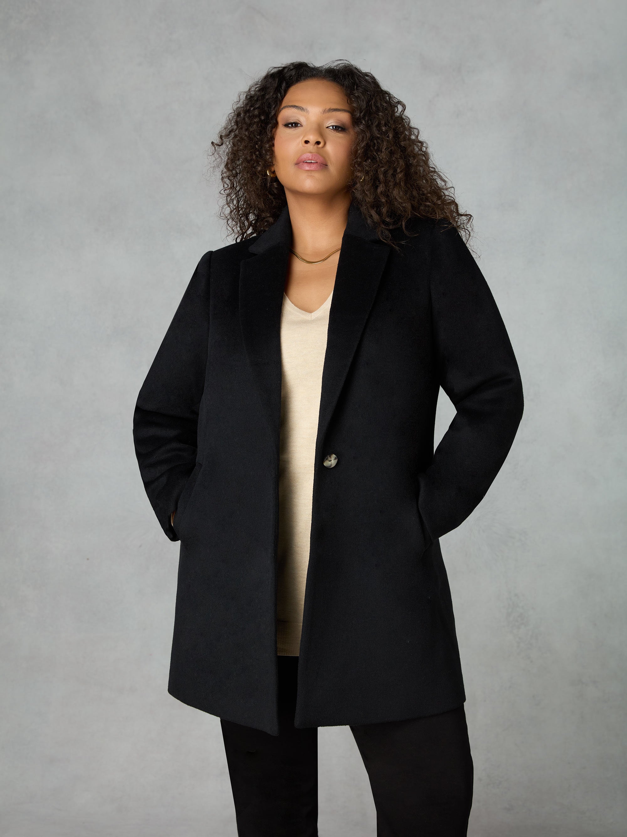 Black Wool Blend Short Tailored Coat