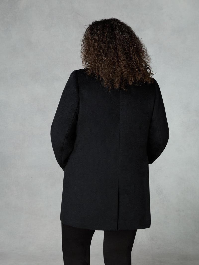 Black Wool Blend Short Tailored Coat